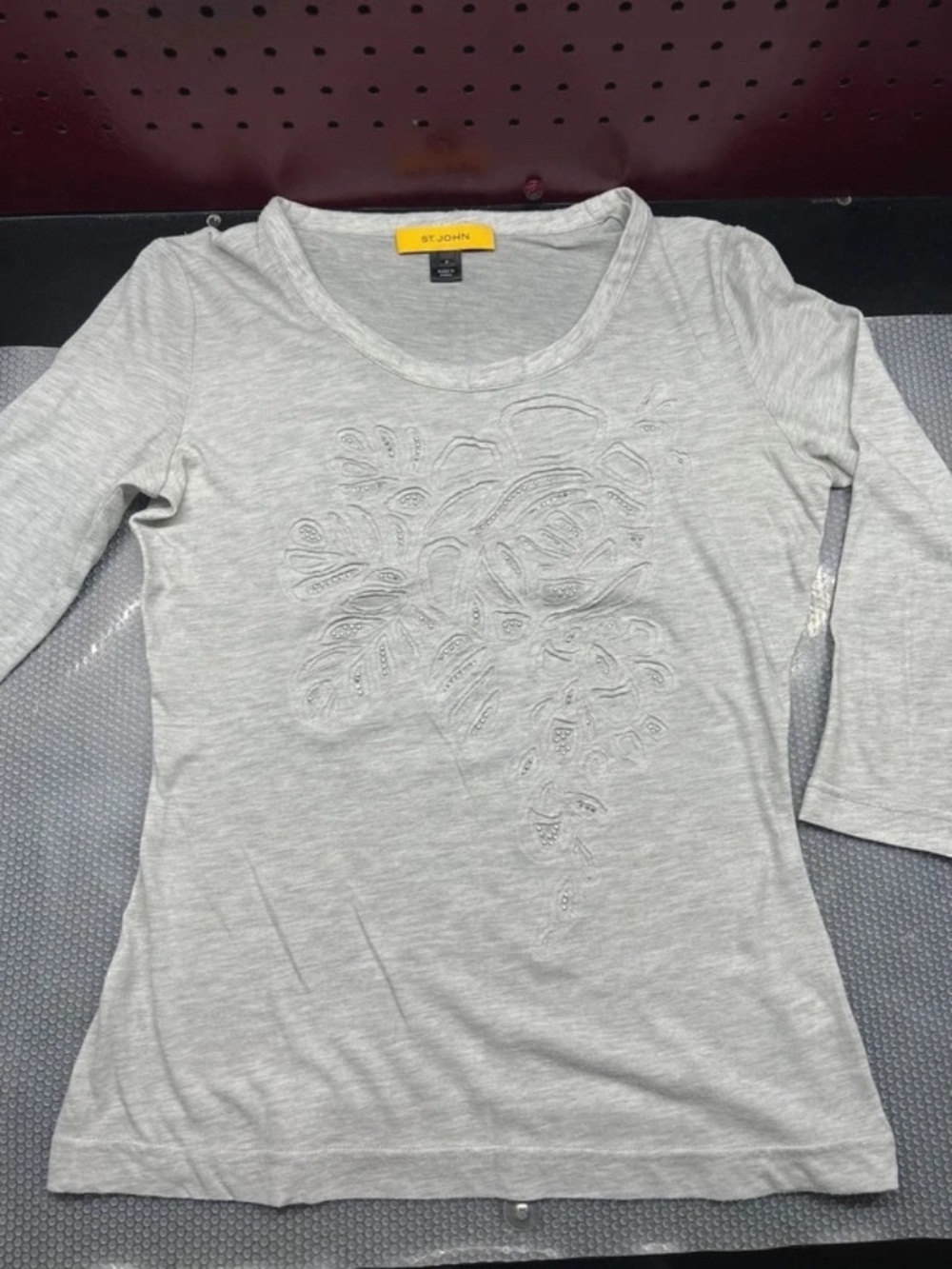 St. John Gray Wool Blend Women’s Top 3/4 Sleeve Size Small